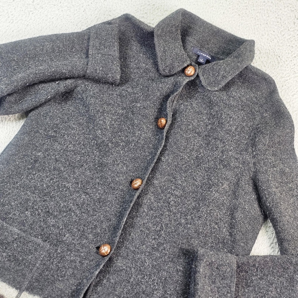 Lands' End Coatigan Womens 10 Gray Wool Knit Striped Button Front Pockets